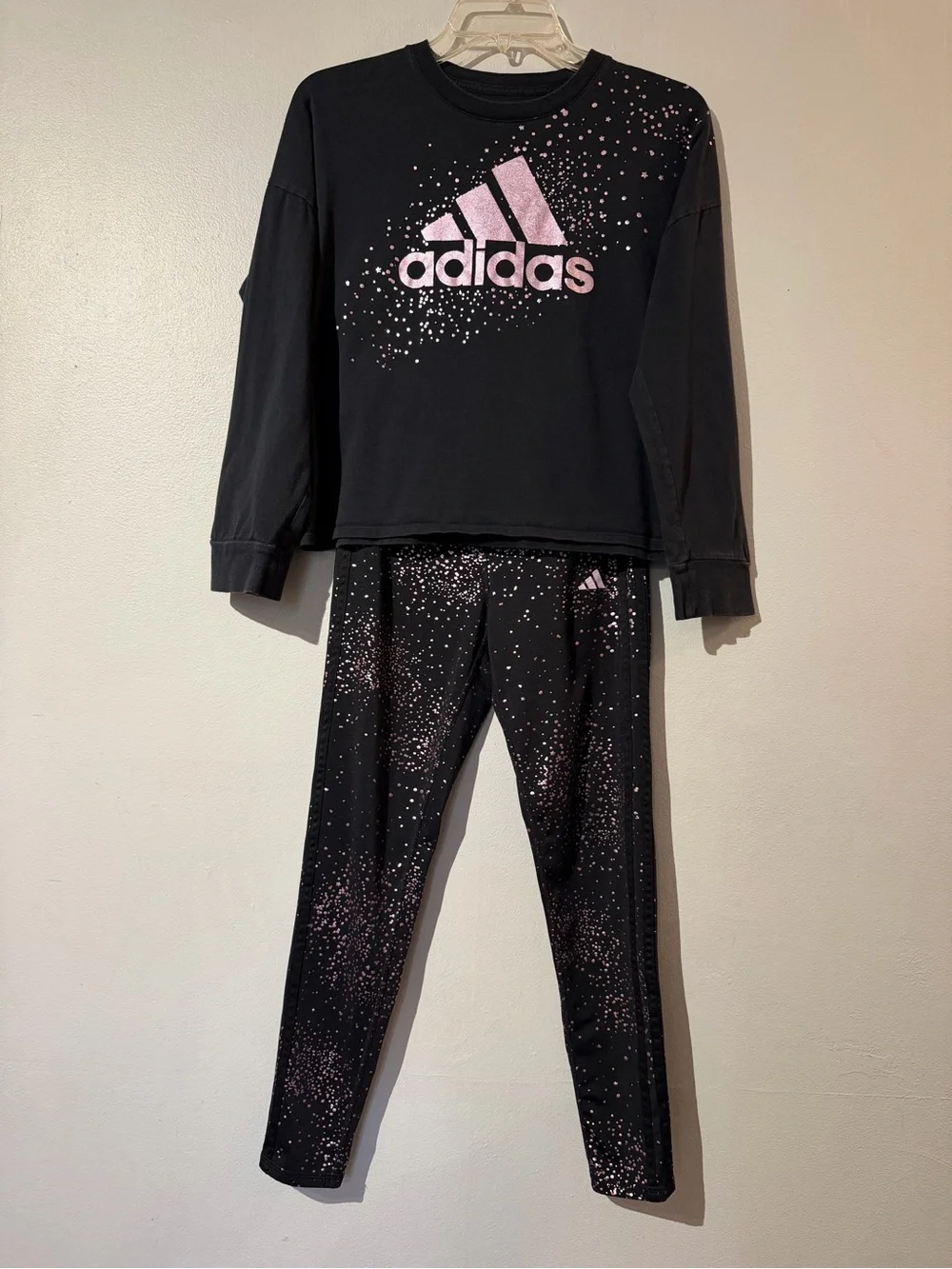 Adidas  Black & Pink foiled Speckled Logo Two-Piece Set